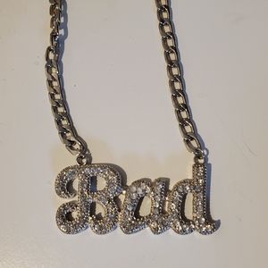 🆕️VINTAGE CHUNKY SILVER BAD W CZS BLING NECKLACE